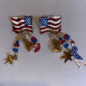 LUNCH at the Ritz, Patriotic Red White Blue Flag Earrings (circa 1990's)